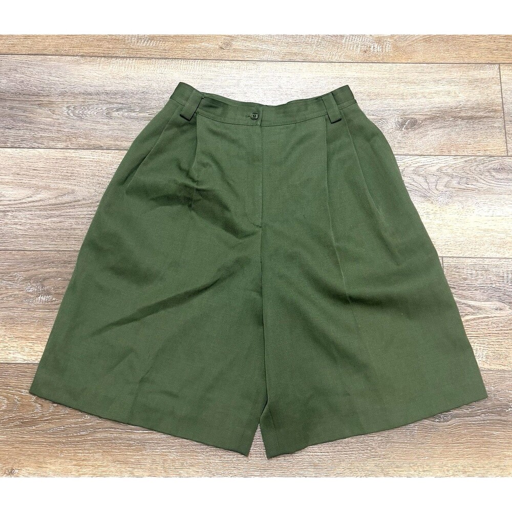 Benard Holtzman 100% Wool Tailored Shorts Womens Green High Waist Pockets Size 8